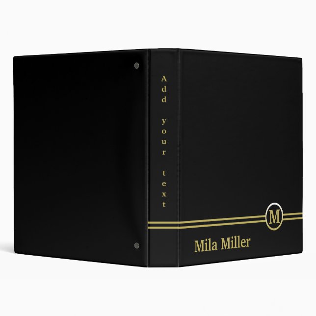 Gold Monogram on black background Binder (Background)