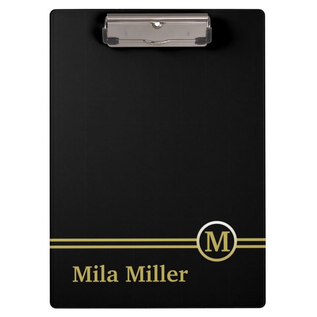 Gold Monogram on black background  Clipboard (Front)