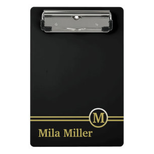 Gold Monogram on black background  Mini Clipboard