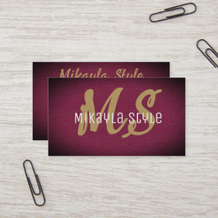 Gold Monogram on Textured Burgundy Background Business Card