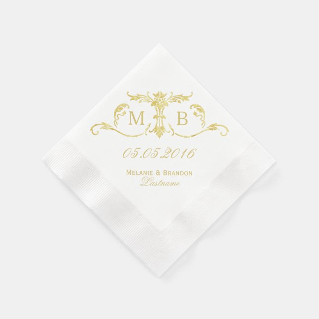 Gold monogram personalized paper napkins (Corner)