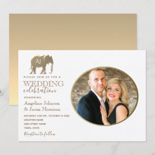 Gold Monogram Photo Wedding Invitation