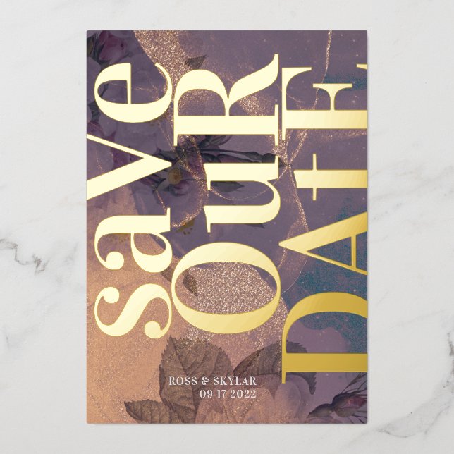 Gold Monogram Purple Fall Save The Date (Front)