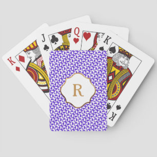 Gold Monogram Purple White Diagonal Retro Pattern Playing Cards