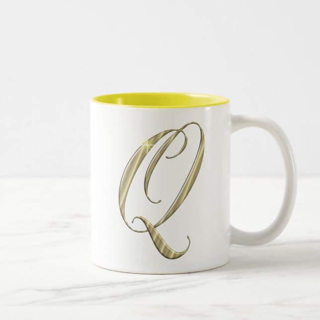 Gold monogram Q initials merchandise Two-Tone Coffee Mug (Right)