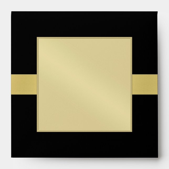 Gold Monogram Ribbon Black Wedding Envelope (Front)