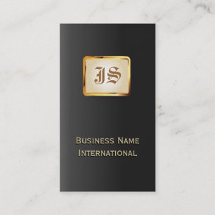 Gold Monogram Royal Black Business Card