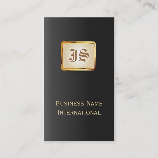 Gold Monogram Royal Black Business Card (Front)