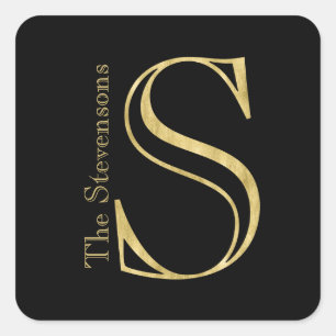 Gold Monogram S and Name on Any Colour Square Sticker