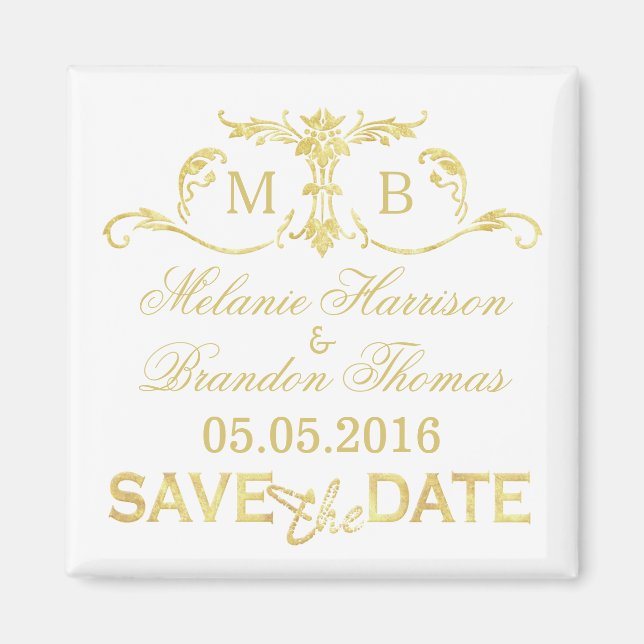 Gold monogram Save the Date magnets (Front)