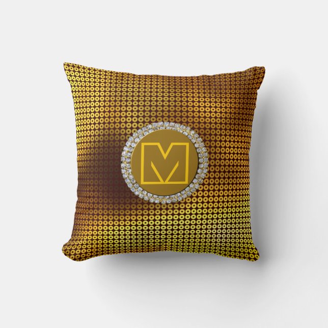 Gold Monogram Sequin Throw Pillow (Front)