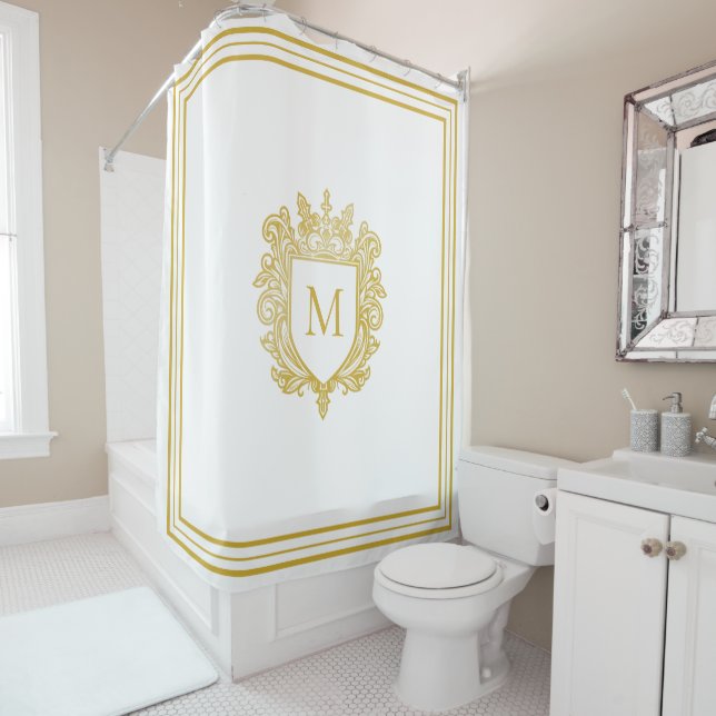 Gold Monogram Shower Curtain (In Situ)