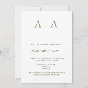 Gold monogram simple rehearsal dinner invitations