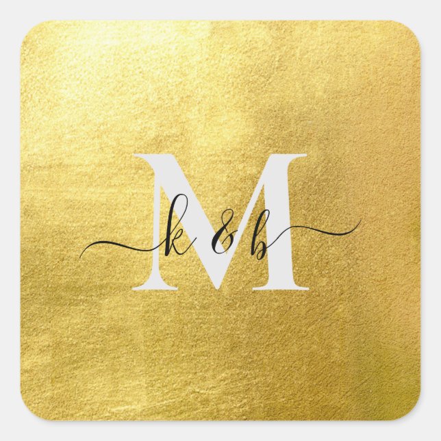 Gold Monogram Swash Script Square Wedding Square Sticker (Front)