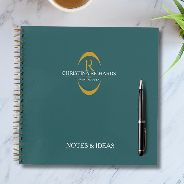 Gold Monogram Teal Modern Elegant Business Notebook (Creator Uploaded)