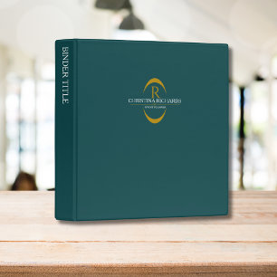 Gold Monogram Teal Modern Elegant Presentation Binder