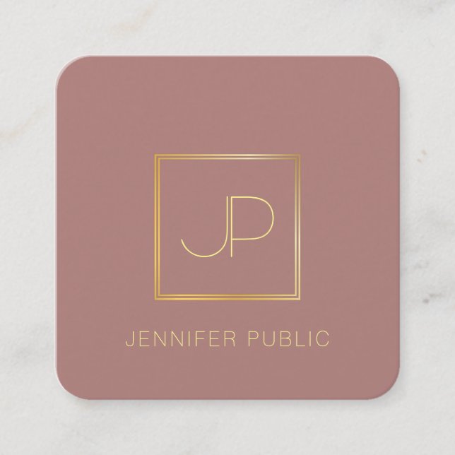Gold Monogram Template Luxury Premium Silk Finish Square Business Card (Front)