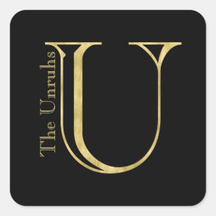 Gold Monogram U and Name on Any Colour Square Sticker