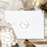 Gold Monogram Wedding Envelope Seal /Favour sticke<br><div class="desc">Elegant monogrammed wedding envelope seal and/or favour sticker. Design with an exquisite hand-drawn monogram in faux gold foil print showcasing the couple's initials and a personalized text section below, which can be used for the date or a short message like "Thank you for coming!" Two size options and it is...</div>