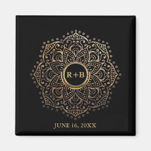 Gold Monogram Wedding Favour Boho Mandala Magnet