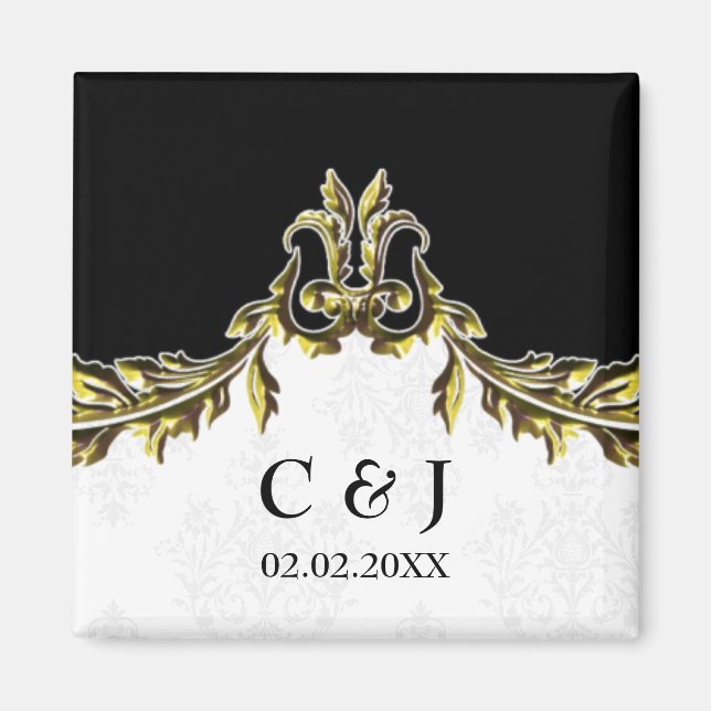 gold monogram wedding save the date magnets (Front)