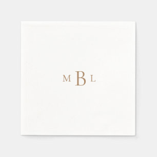 Gold Monogram White Elegant Wedding Cocktail II Napkin