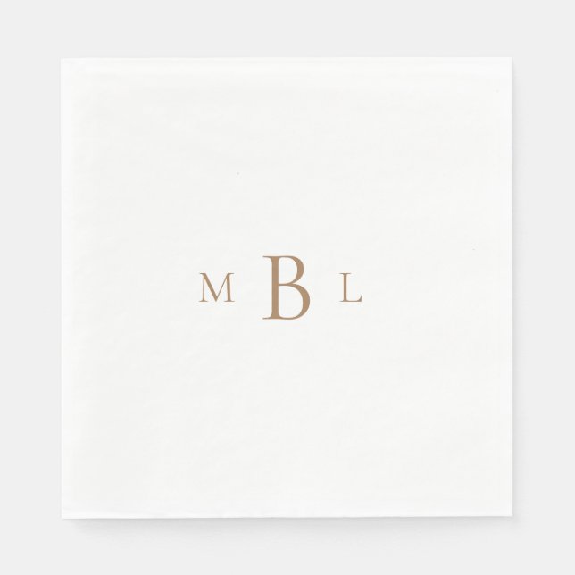 Gold Monogram White Elegant Wedding Luncheon  Napkin (Front)