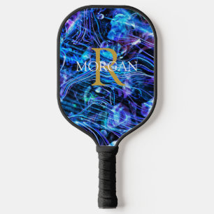 Gold Monogram & White Name, Crystal-like Design Pickleball Paddle