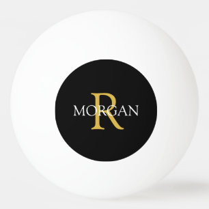 Gold Monogram & White Name on Black Ping Pong Ball