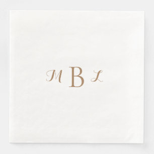 Gold Monogram White Wedding  Napkin