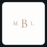 Gold Monogram White Wedding Square Sticker<br><div class="desc">Gold monogram White Wedding Sticker.  Elegant.</div>