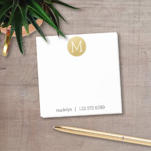 Gold Monogram with name and contact number Post-it Notes