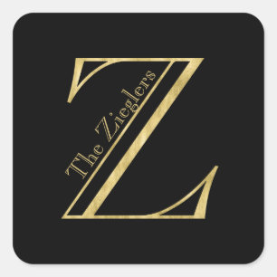Gold Monogram Z and Name on Any Colour Square Sticker