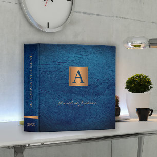 Gold monogrammed elegant name script navy office binder