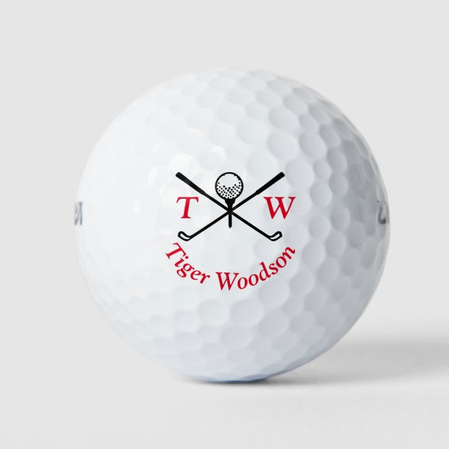 Gold monogrammed initials and name personalized  golf balls (Front)