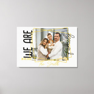 Gold Monogrammed we are family photo Canvas Print