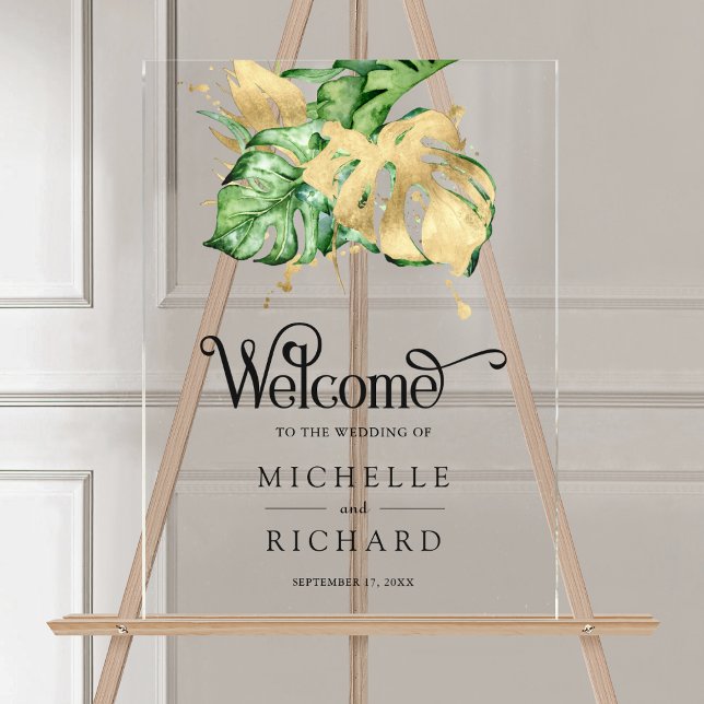Gold Monstera Tropical Palm Wedding Welcome (Créateur téléchargé)