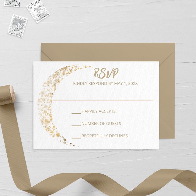 Gold Moon and Back Wedding RSVP Card (Creator Uploaded)