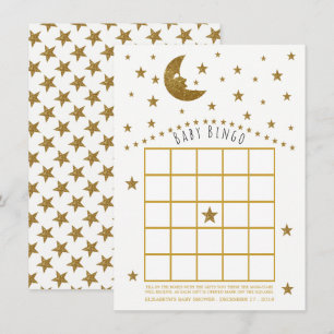Gold Moon and Stars Baby Shower Bingo Invitation
