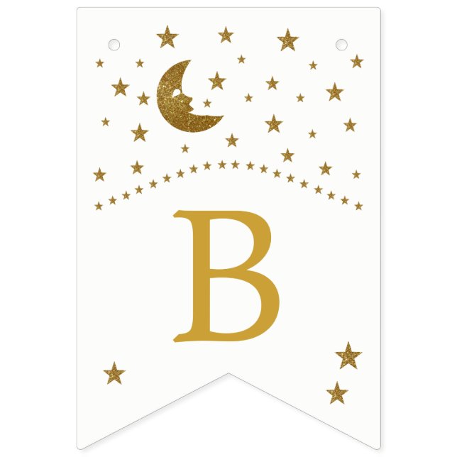 Gold Moon and Stars Baby Shower Bunting Flags (Third Flag)