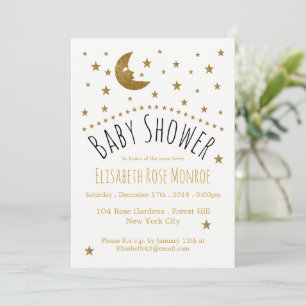 Gold Moon and Stars Baby Shower Invitation