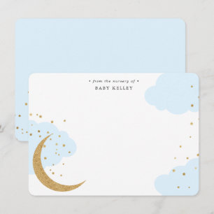 Gold Moon and Stars, Blue Clouds Baby Flat Card