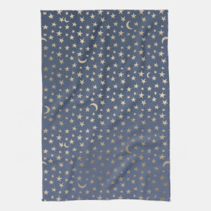 Gold Moon and Stars Night Sky Kitchen Towel