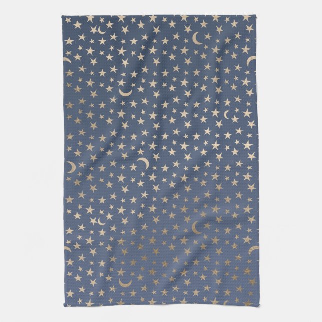 Gold Moon and Stars Night Sky Kitchen Towel (Vertical)