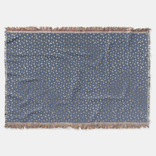 Gold Moon and Stars Night Sky Throw Blanket