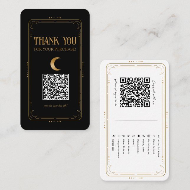 Gold Moon Mystical Occult Social Media QR Code Business Card (Front/Back)