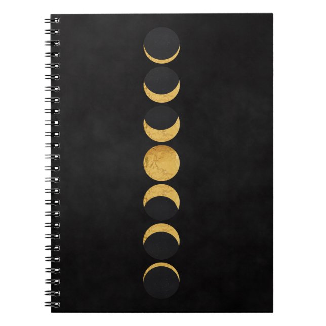 Gold moon phases black textured background  notebook (Front)