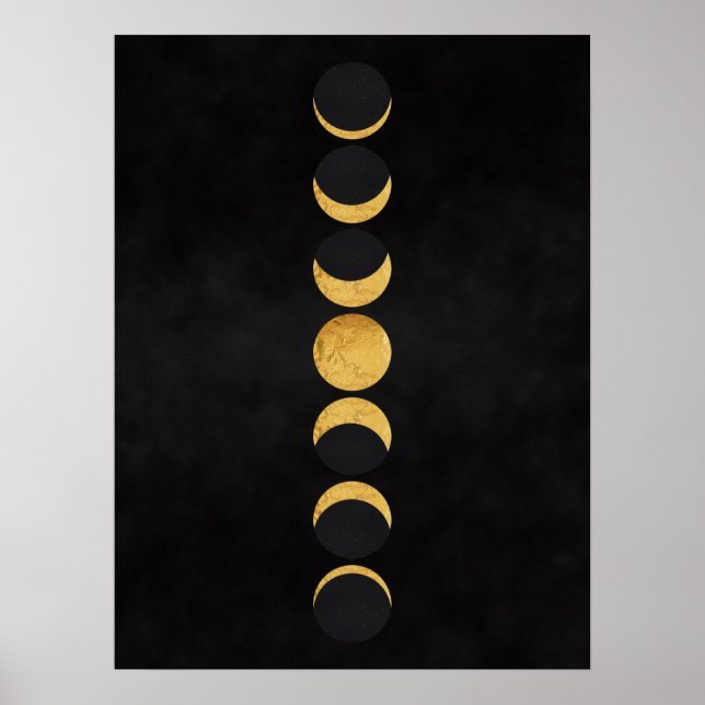 Gold moon phases black textured background poster (Front)