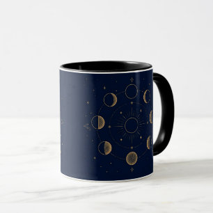 Gold Moon Phases Celestial Navy Blue Mug