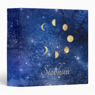 Gold Moon Phases Celestial Sky Personalized Binder